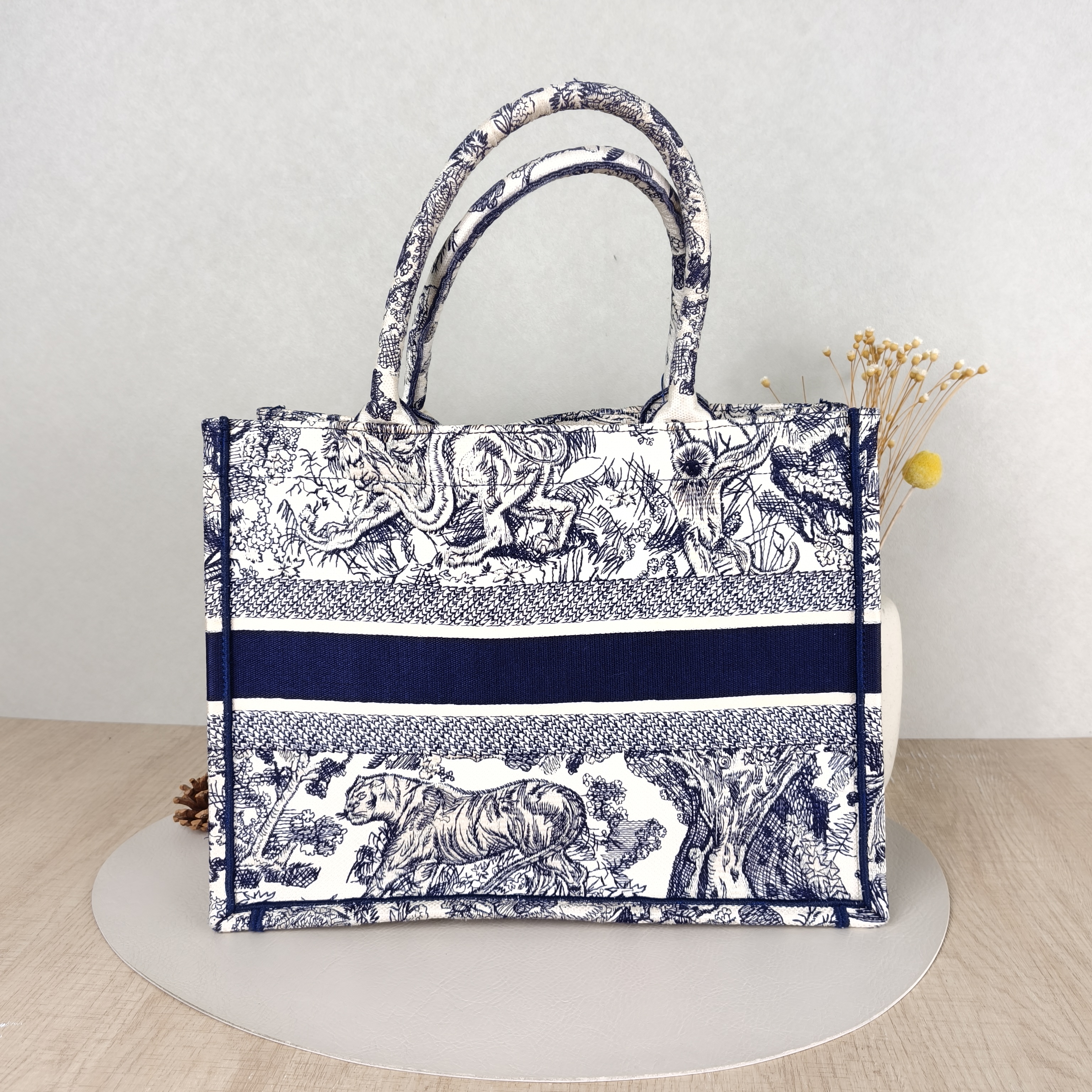 DIOR Top Handle Bag Book Tote Collection · White Blue Canvas Medium36 × 16.5 × 27.5 cm — cover view 3 of 5