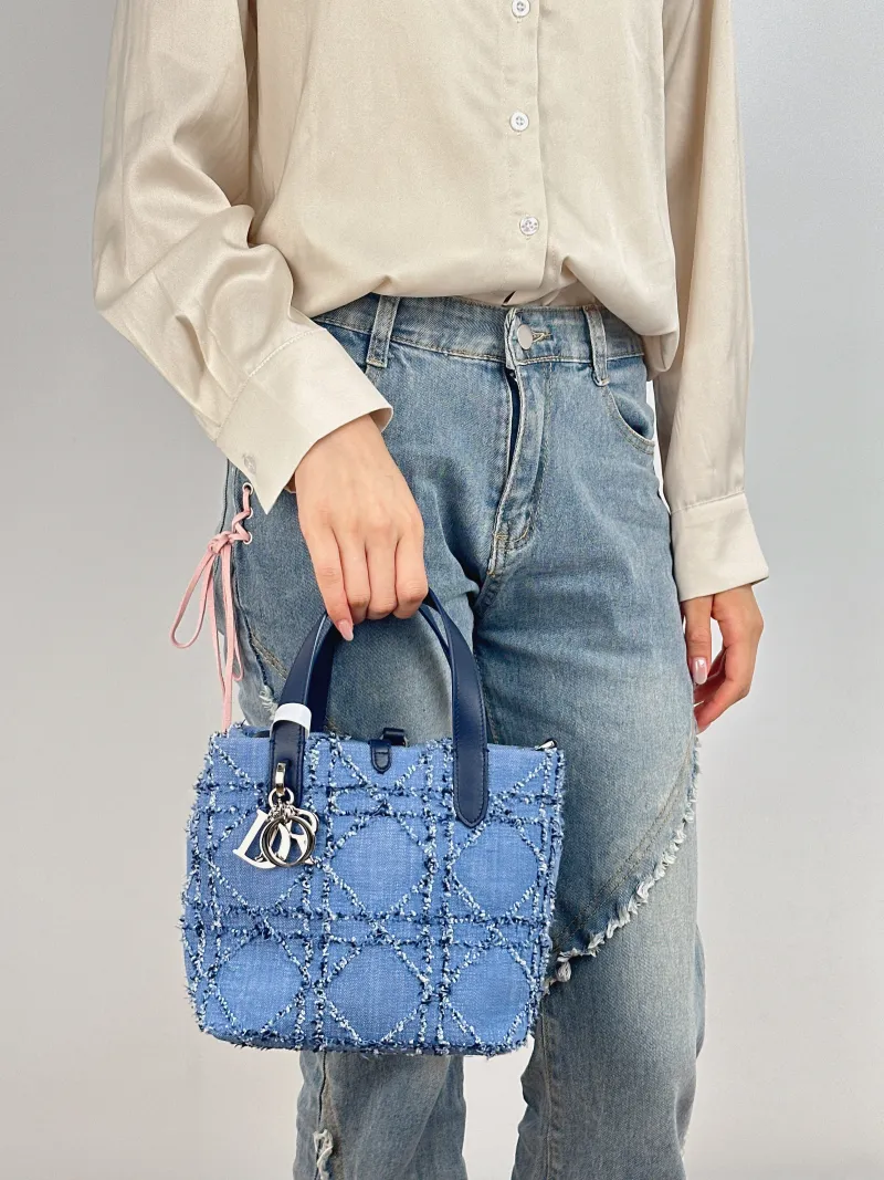 DIOR Top Handle Bag TOUJOURS Edition Blue Small 18.5 × 12 × 18.5 cm — on-model view 2 of 2