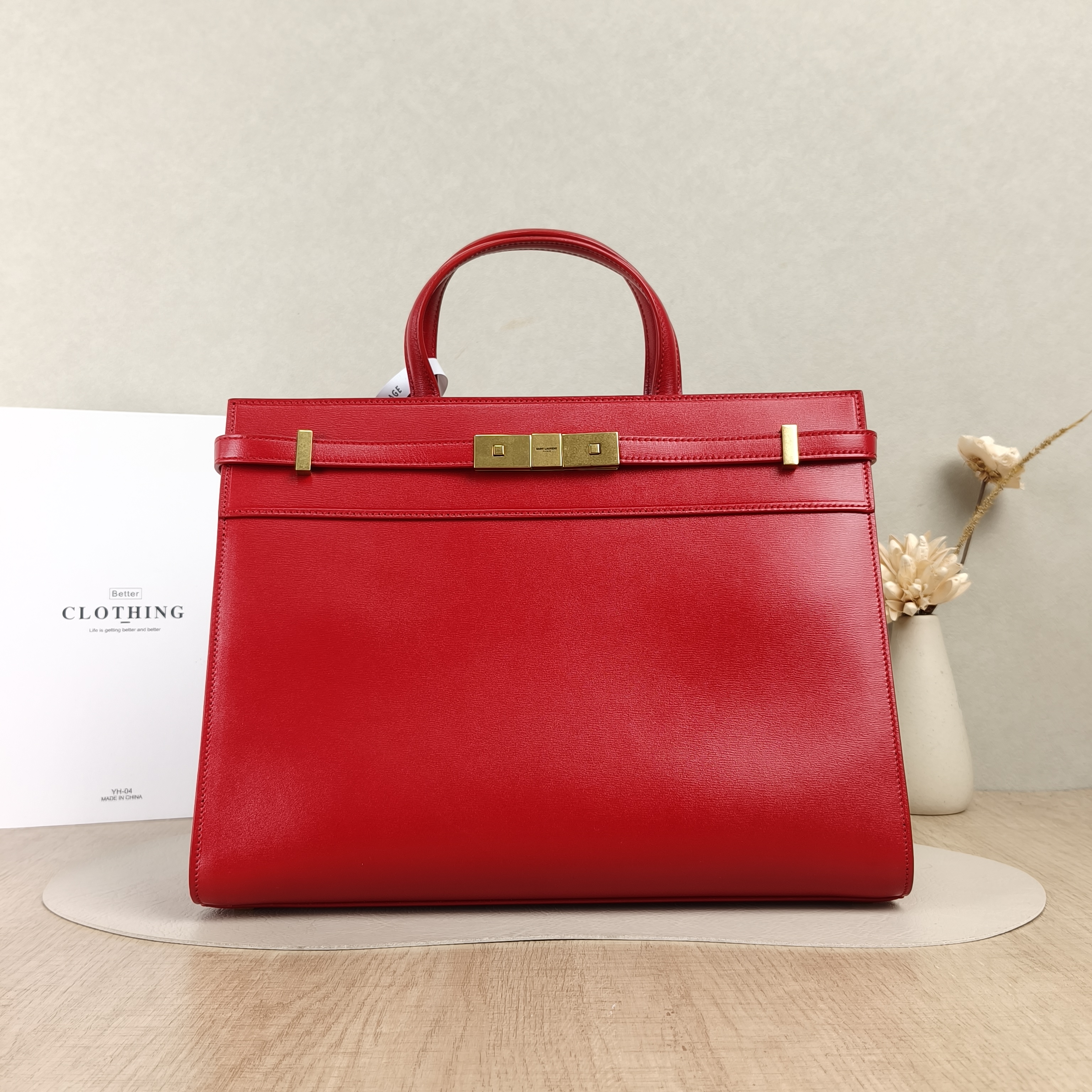 SAINT LAURENT Top Handle Bag MANHATTAN Edition Red Calfskin Small32 × 12 × 25 cm