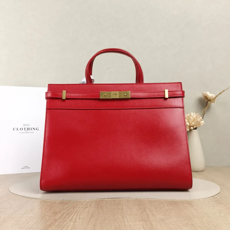 SAINT LAURENT Top Handle Bag MANHATTAN Edition Red Calfskin Small32 × 12 × 25 cm