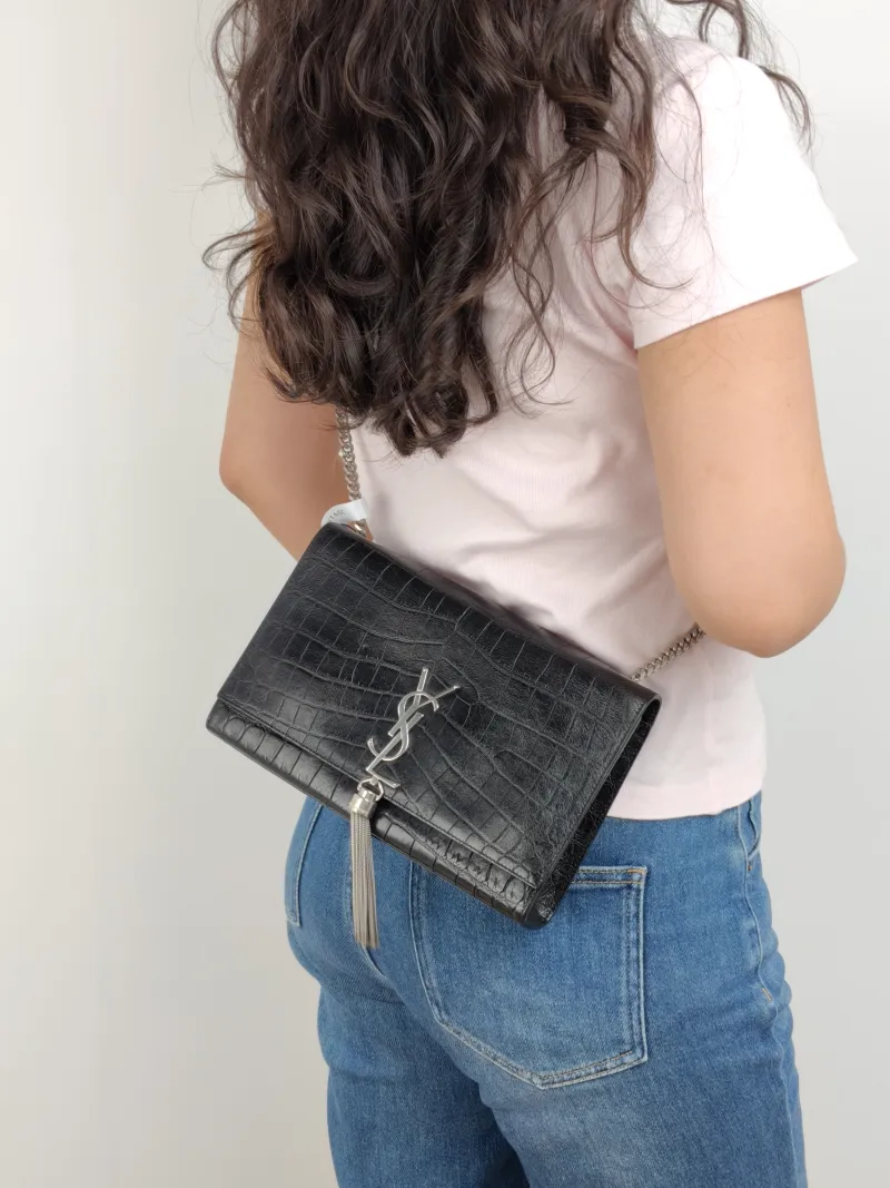 SAINT LAURENT Crossbody Bag KATE Edition Black Calfskin Medium 24 × 5.5 × 14.5 cm — on-model view 2 of 2