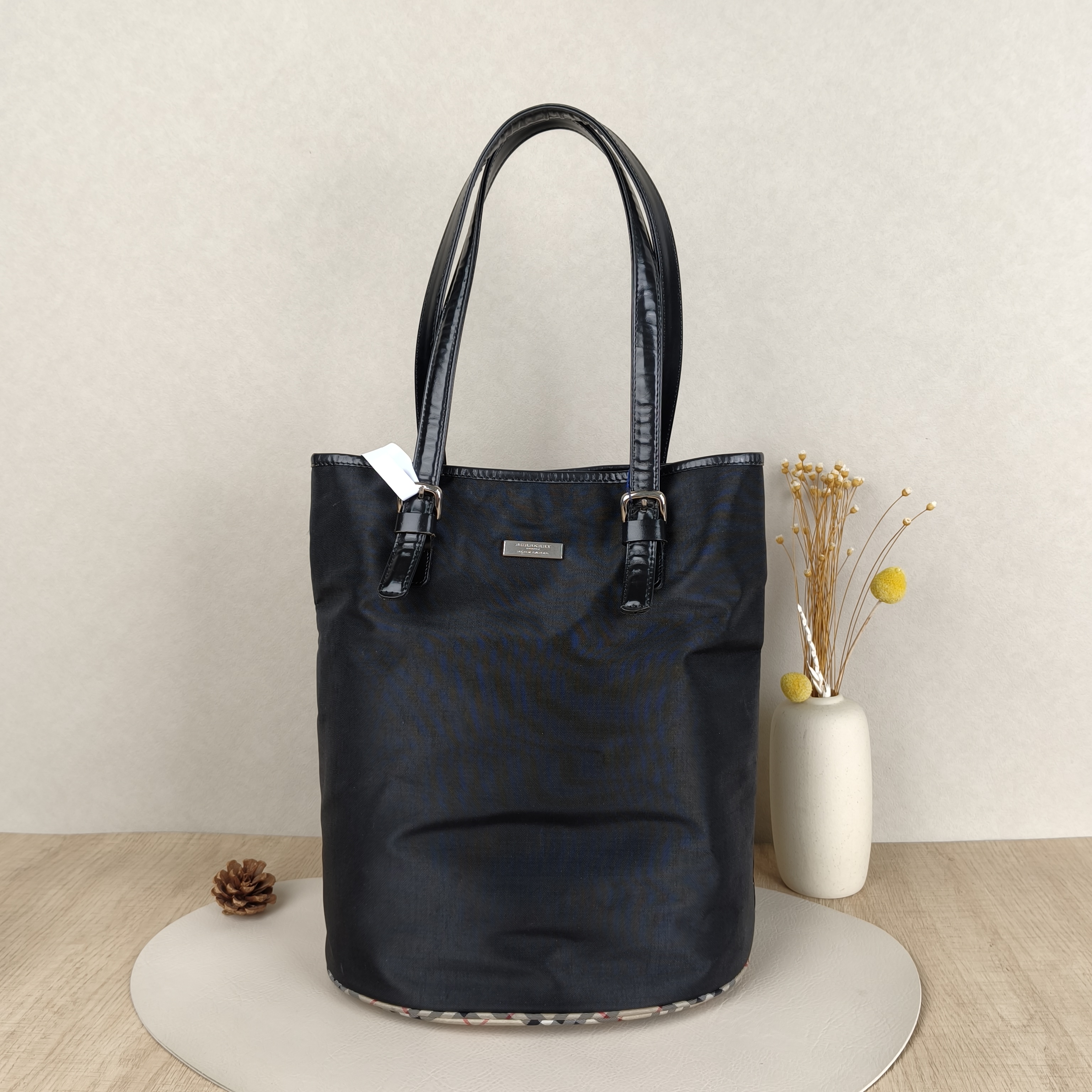 BURBERRY Top Handle Bag Tote Bag Black Nylon 27 × 19 × 32 cm