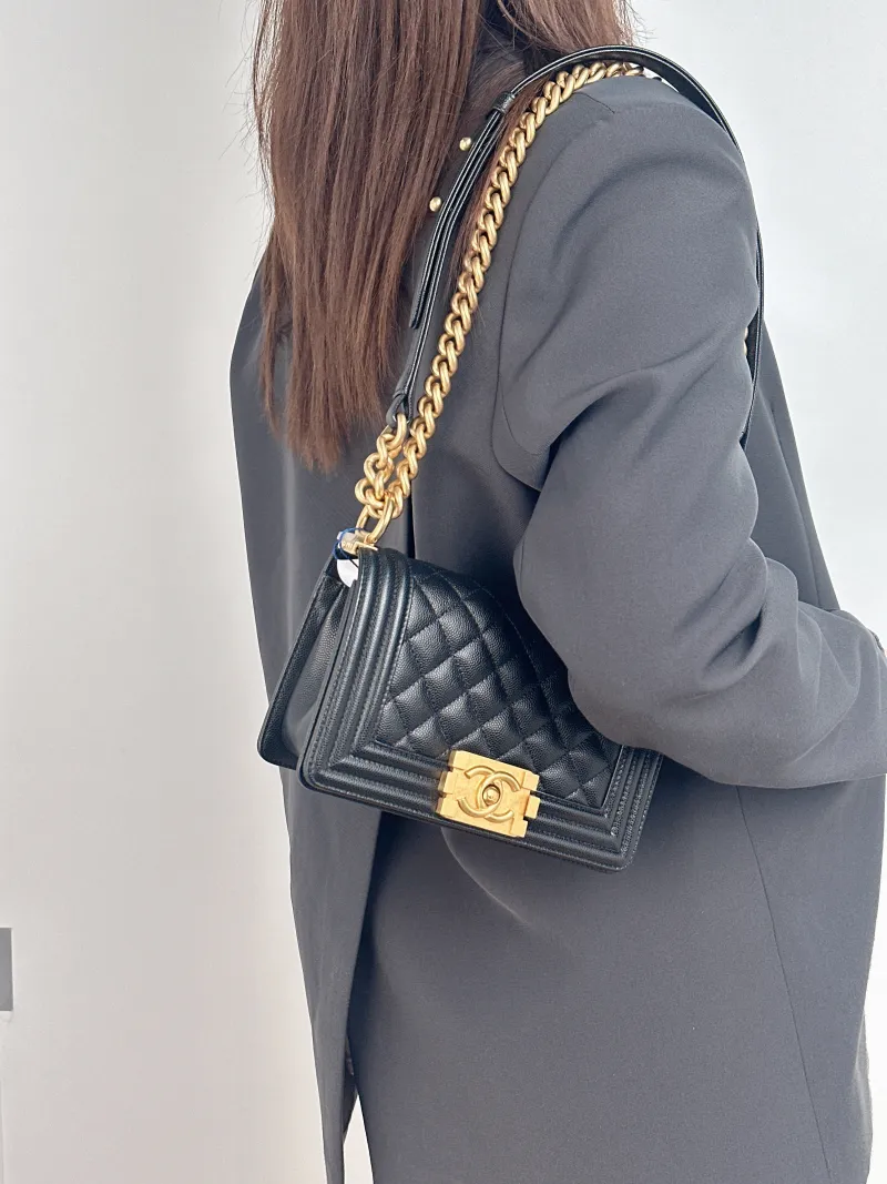 Chanel Crossbody Bag Le Boy​ Black Grained Calfskin Small 20.5 × 8.5 × 12 cm — on-model view 2 of 2