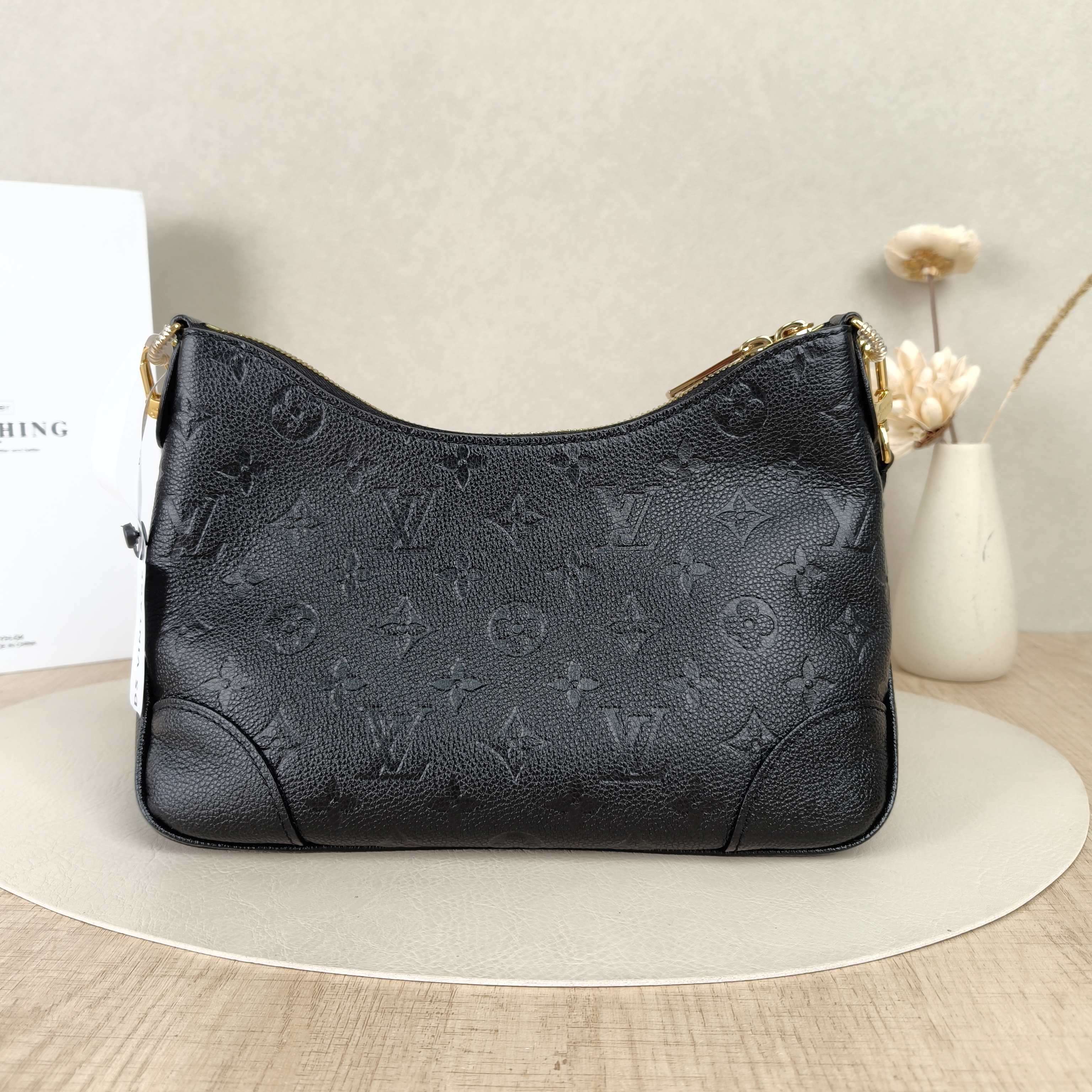 Louis Vuitton Crossbody Bag Boulogne Black Monogram Empreinte Embossed Calfskin Small26 × 9.5 × 16 cm