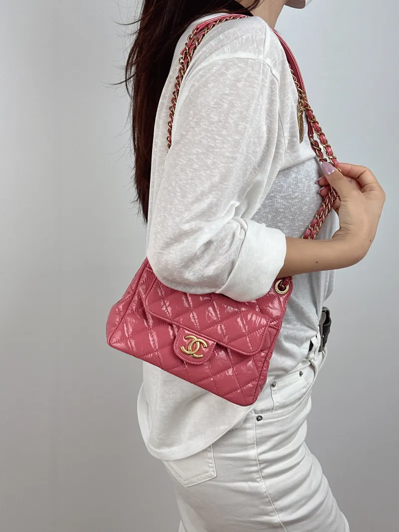 Chanel Crossbody Bag HOBO Pink Waxed Leather Small 19 × 6 × 17 cm — on-model view 1 of 2