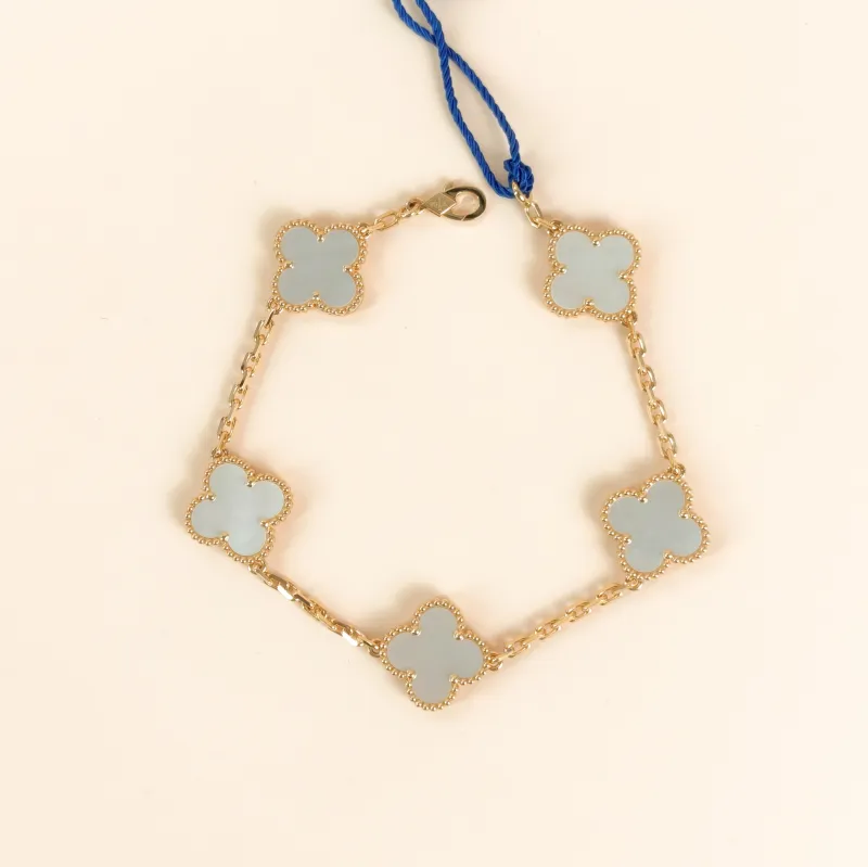Van Cleef & Arpels Bracelet Alhambra Alhambra Collection Five-Motif Bracelet Pearl · White Mother-of-Pearl18KY ellow Gold Vintage Small19cm