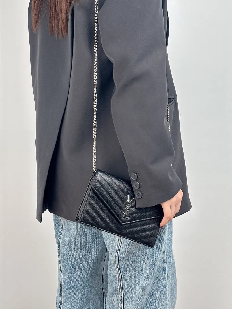 SAINT LAURENT Crossbody Bag CASSANDRE ENVELOPE Black Calfskin One Size 19 × 3.5 × 12.5 cm — on-model view 2 of 2