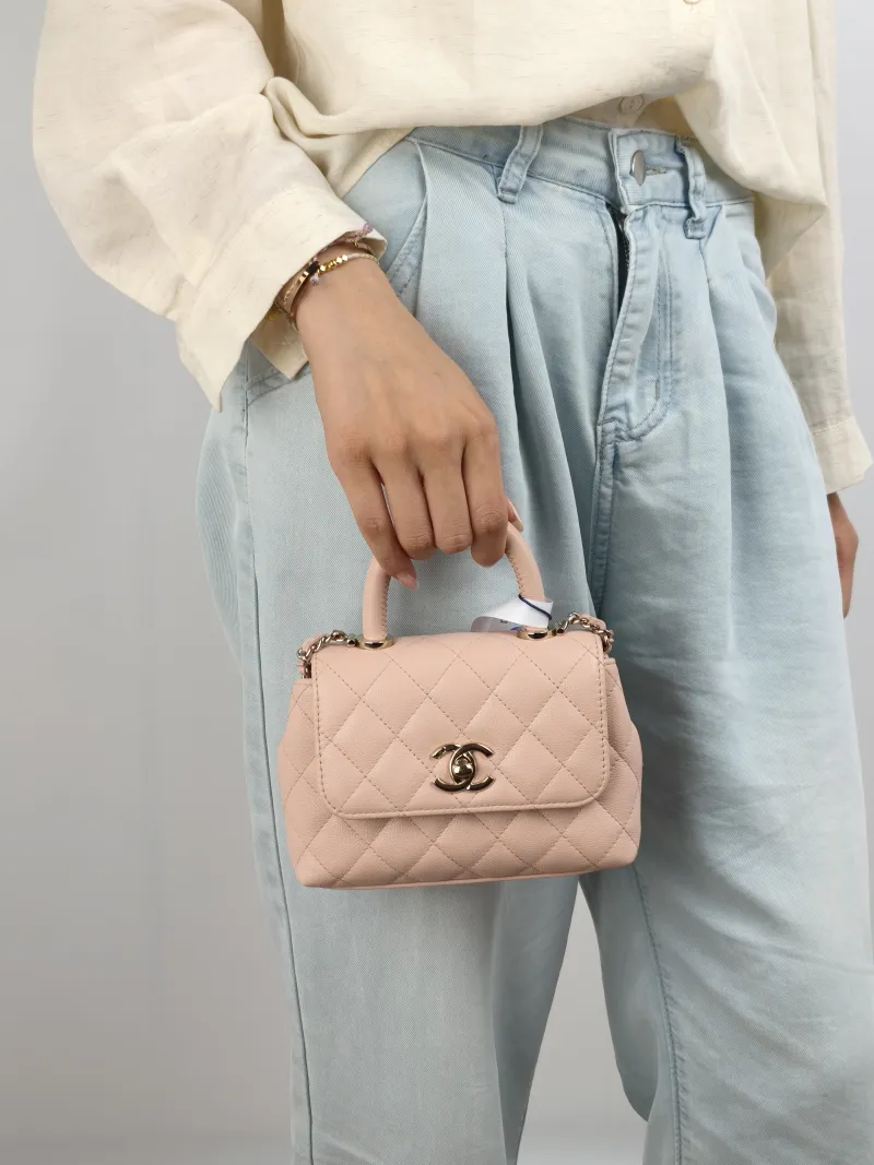 Chanel Top Handle Bag Coco Handle​ Pink Grained Calfskin Mini 14.5 × 5.5 × 11.5 cm — on-model view 2 of 2