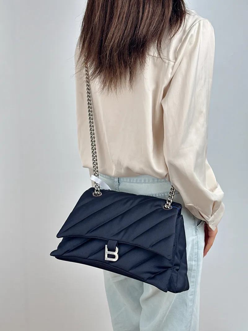 BALENCIAGA Shoulder Bag CRUSH Chain Bag Black Medium 30 × 13 × 20 cm — on-model view 2 of 2