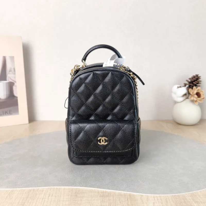 Chanel Crossbody Bag Mini Backpack Crossbody Bag Black Grained Calfskin 13 × 9 × 18 cm
