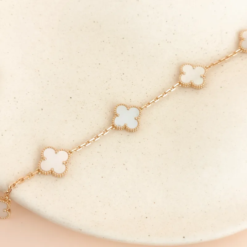 Van Cleef & Arpels Bracelet Alhambra Alhambra Collection Five-Motif Bracelet Pearl · White Mother-of-Pearl 18KY ellow Gold Vintage Small 19cm — cover view 8 of 8
