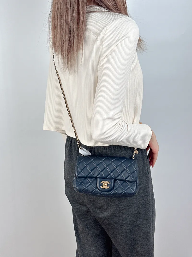 Chanel Crossbody Bag Classic Flap Large Mini CF Mini Blue Lambskin mini20 × 6 × 12 cm — on-model view 2 of 2