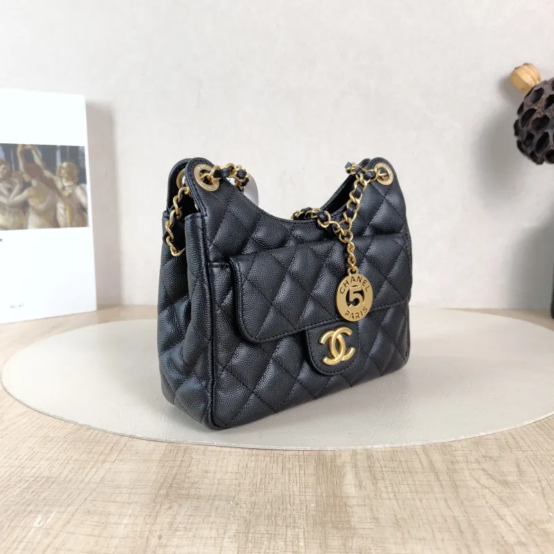 Chanel Crossbody Bag HOBO Black Grained Calfskin Small 19 × 6 × 17 cm — cover view 2 of 5