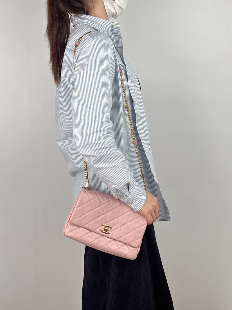 Chanel Crossbody Bag Pink Crossbody Bag Pink Lambskin One Size 23 × 5 × 16 cm — on-model view 2 of 2