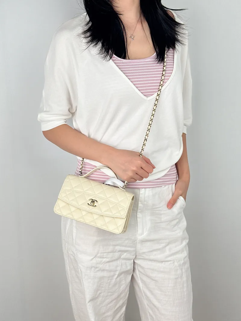 Chanel Crossbody Bag Yellow Calfskin One Size19 × 7 × 11.5 cm — on-model view 3 of 3