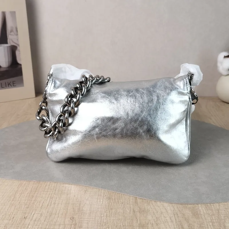 BALENCIAGA Crossbody Bagsoft bb Crossbody Bag Silver Calfskin 23.5 × 3 × 13.5 cm — cover view 2 of 6