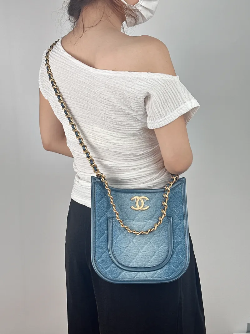 Chanel Crossbody Bag Hobo Blue One Size 22 × 6 × 24 cm — on-model view 2 of 2