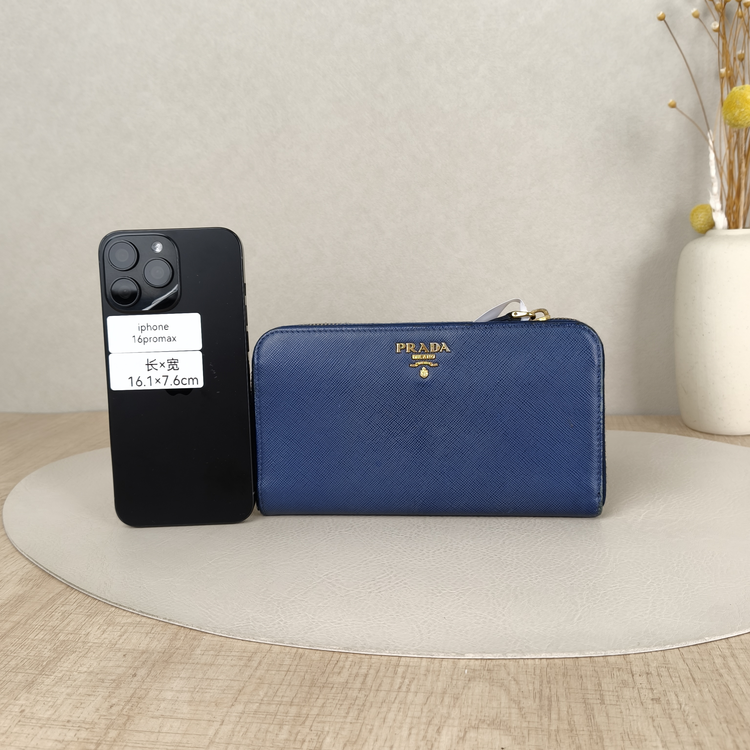 PRADA Wallet Wallet Blue Calfskin 19 × 2 × 11 cm — cover view 4 of 5
