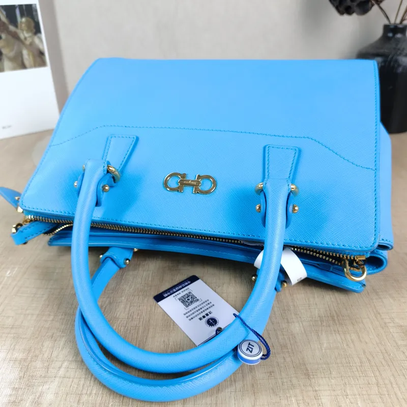 FERRAGAMO Top Handle Bag Tote Bag Blue Calfskin 27 × 14 × 21 cm — detail view 1 of 11