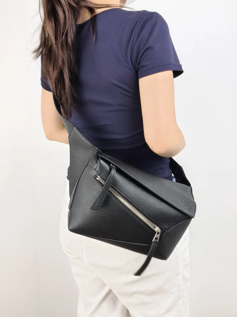 LOEWE Belt Bag Puzzle Belt Bag Black CC alfskin Small 24 × 10.5 × 16 cm — on-model view 2 of 2
