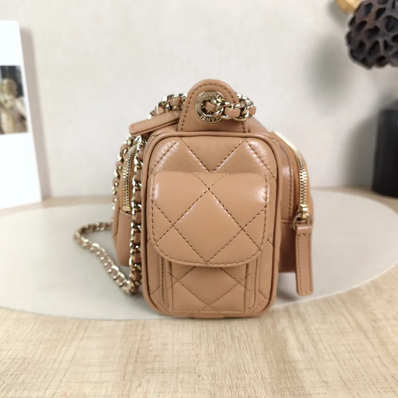 Chanel Crossbody Bag Camera Bag Taupe Lambskin One Size 18 × 9 × 12 cm — detail view 11 of 11
