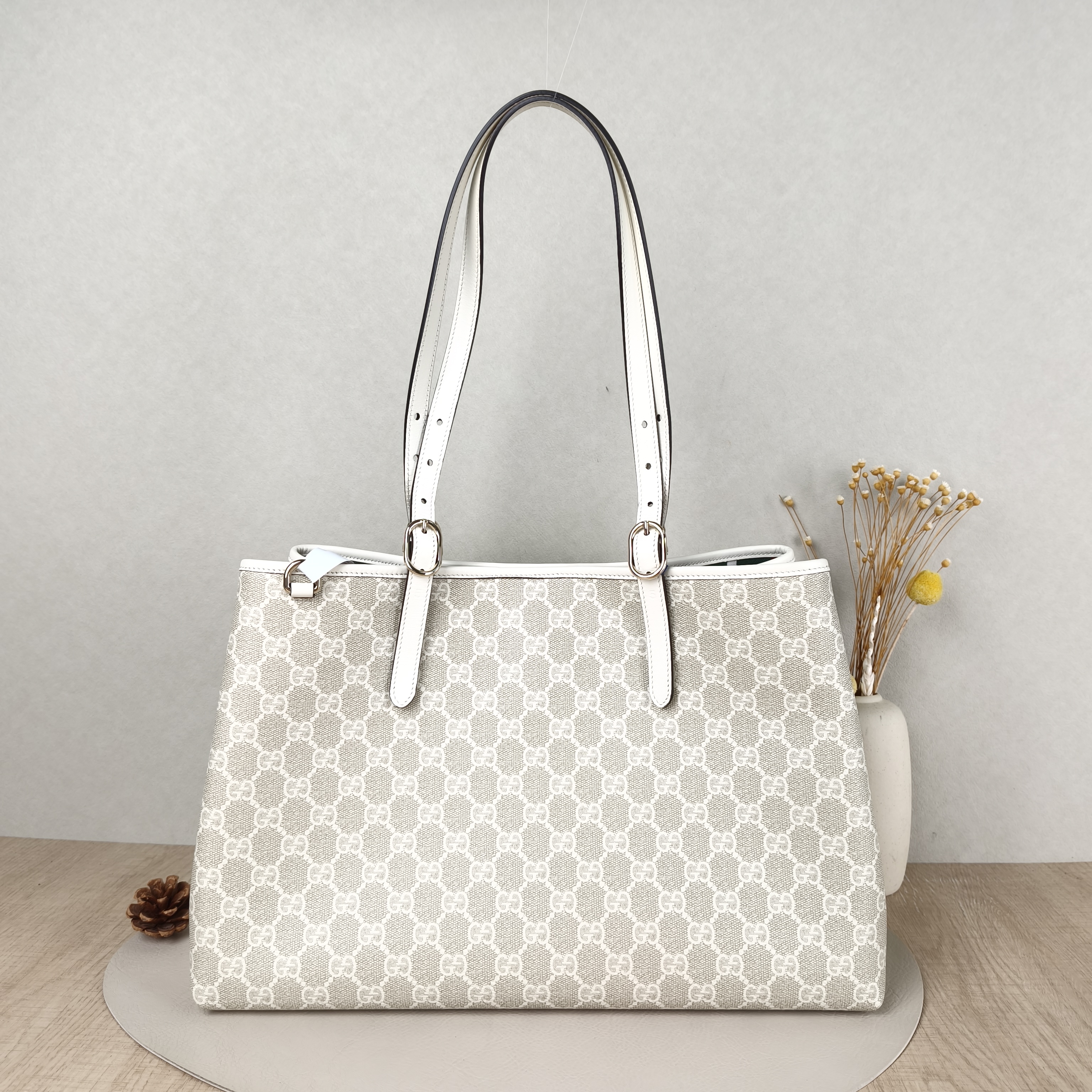 GUCCI Shoulder Bag GG Emblem Shopping Tote Beige PVC Large38 × 15 × 25 cm