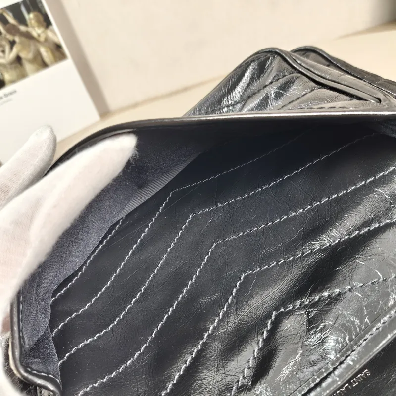 SAINT LAURENT Crossbody Bag Niki Black Waxed Leather Calfskin Medium28 × 8.5 × 20 cm — detail view 9 of 13
