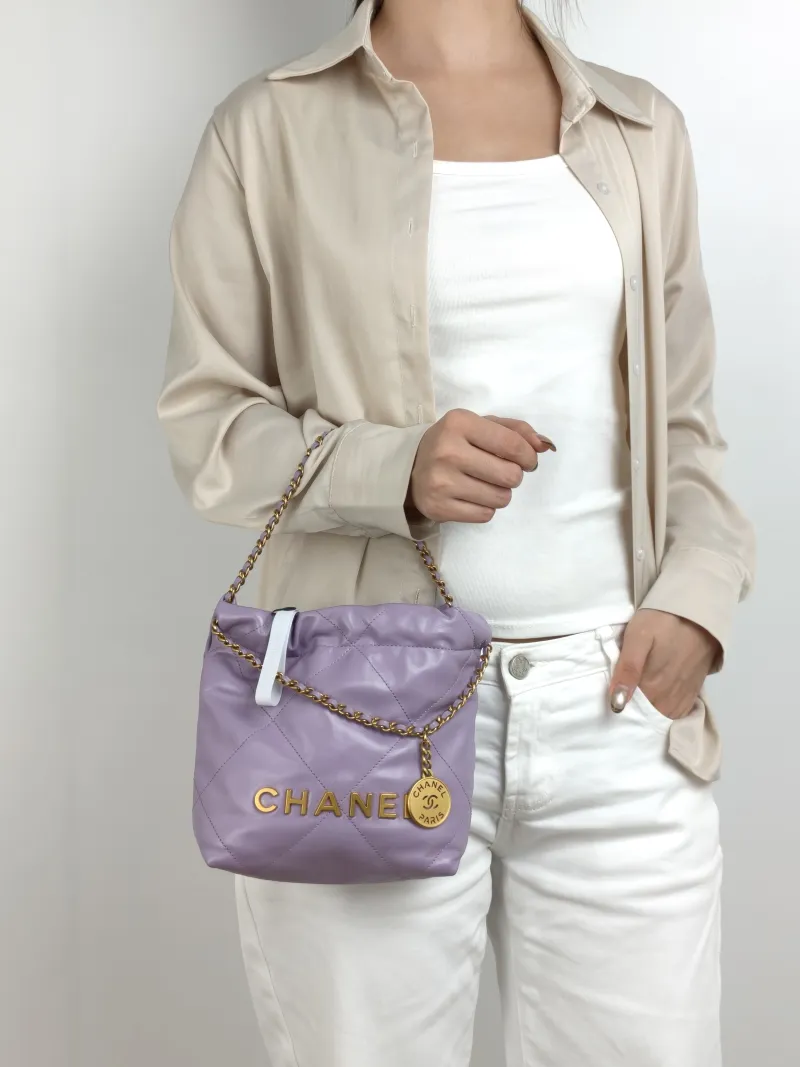 Chanel Crossbody Bag 22Bag Calfskin Mini 20 × 6 × 19 cm — on-model view 3 of 3