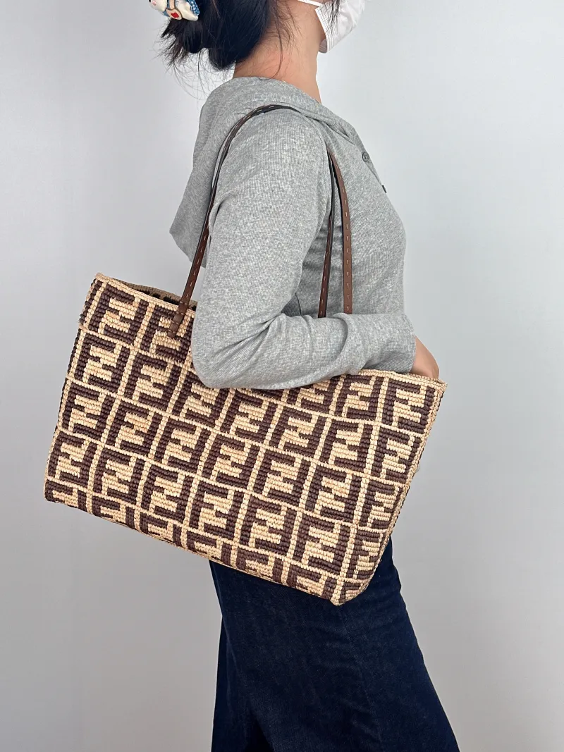 FENDI Top Handle Bag Top Handle Bag Brown Woven One Size 39 × 12 × 28 cm — on-model view 1 of 2