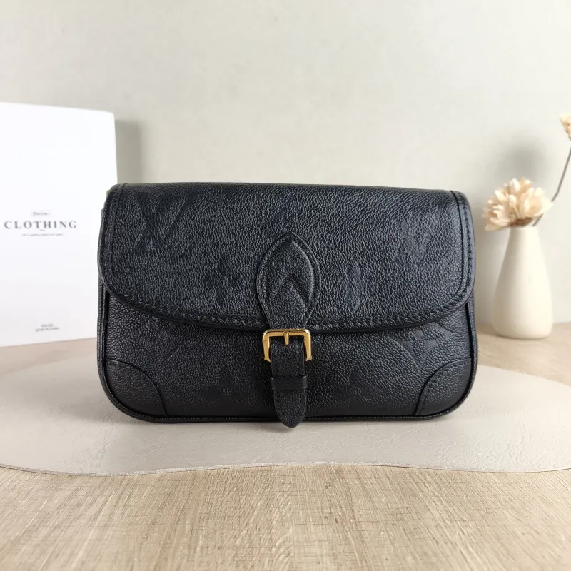 Louis Vuitton Crossbody Bag Diane Baguette Bag Black Monogram Empreinte Embossed Calfskin Small 24 × 9 × 15 cm