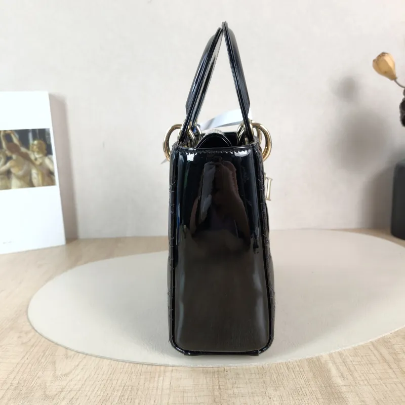 DIOR Top Handle Bag Lady Lady Dior Bag Black Leather Patent Leather Patent Small20 × 8 × 18 cm — detail view 9 of 13