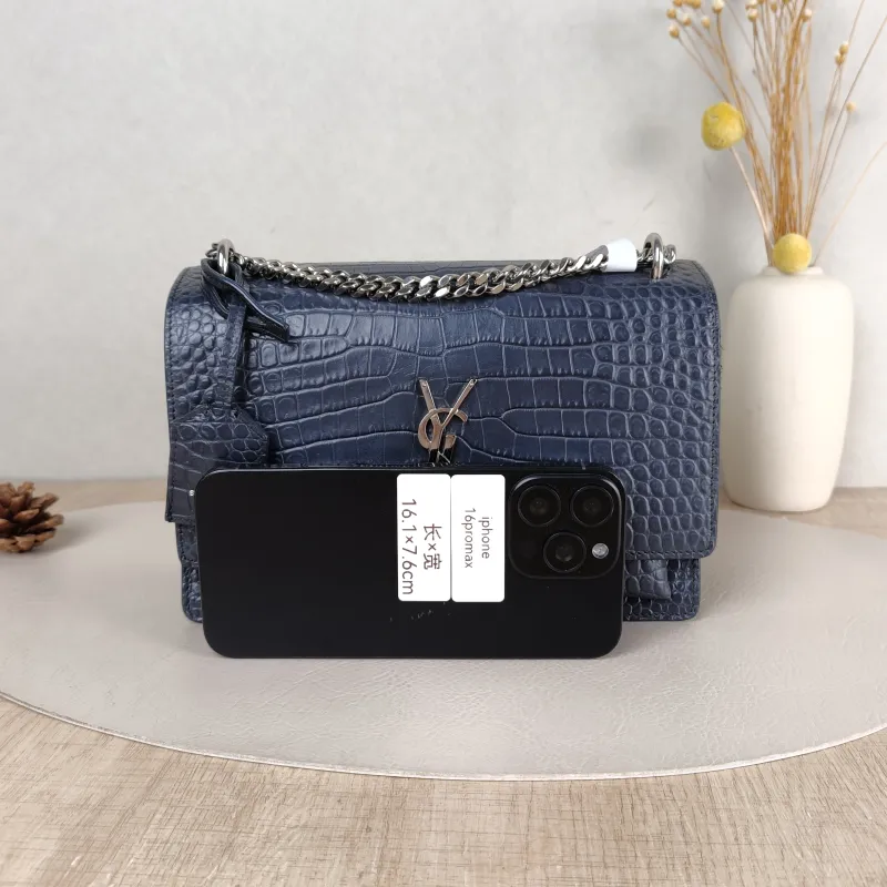 SAINT LAURENT Crossbody Bag SUNSET Grey Calfskin Medium 22 × 6.5 × 16 cm — cover view 3 of 5