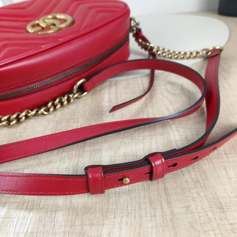 GUCCI Crossbody Bag GG Marmont Marmont Camera Bag Red Calfskin Small 24 × 7 × 13 cm — detail view 12 of 12