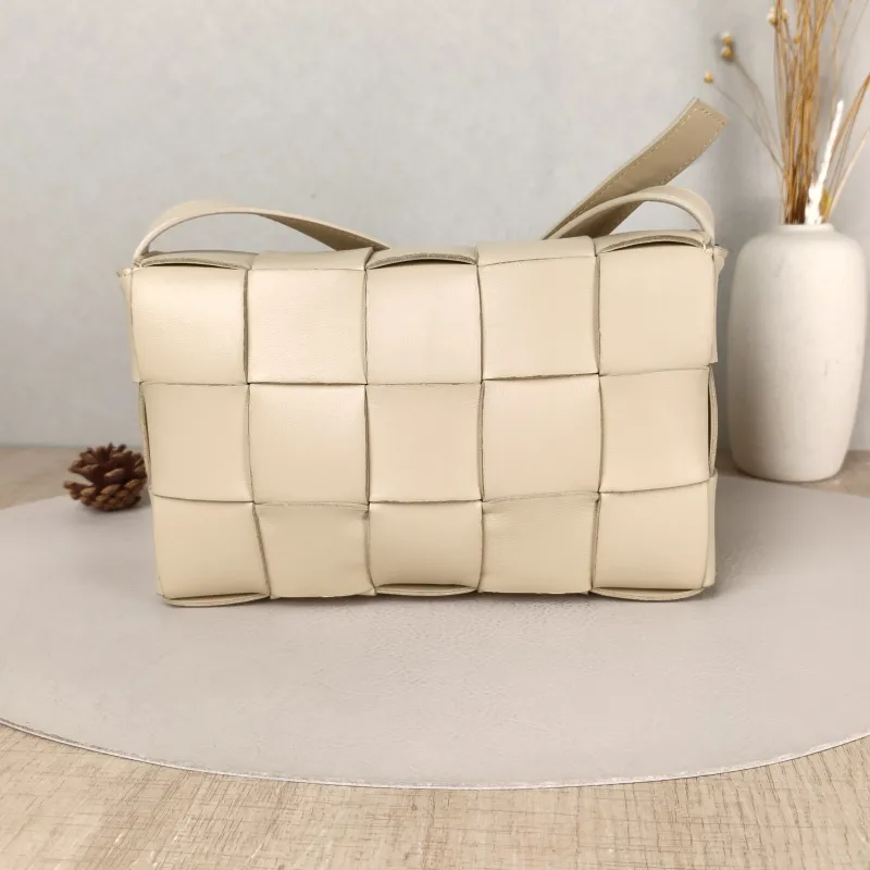 Bottega Veneta Crossbody Bag Cassette Woven Beige Lambskin Medium 23 × 5 × 15 cm — cover view 3 of 5