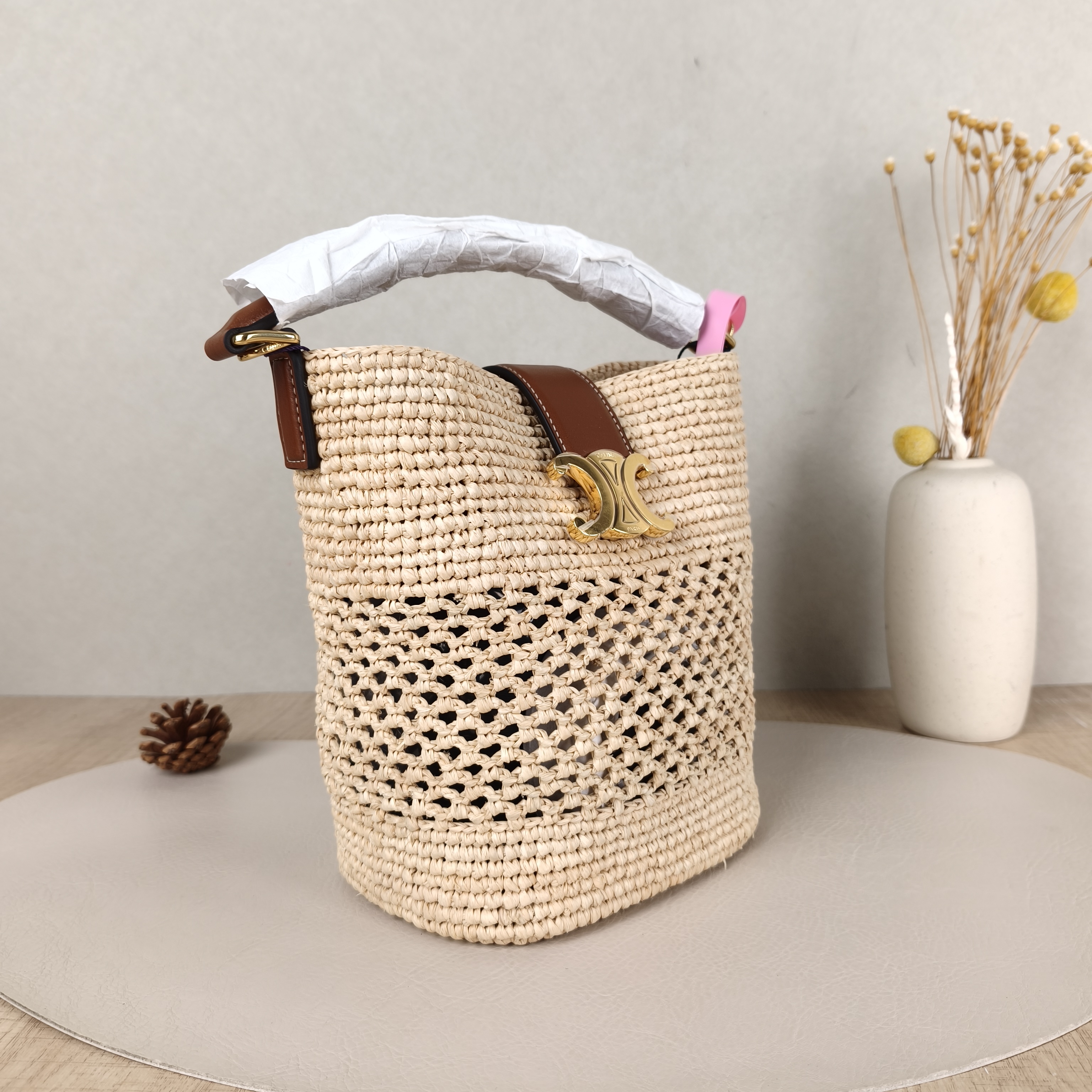 CELINE Crossbody Bag Louise Bucket Bag Brown Woven Small16 × 12 × 19 cm — cover view 3 of 5