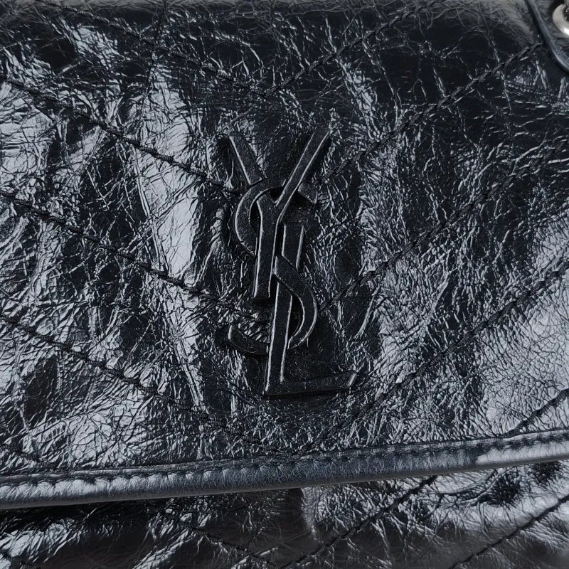 SAINT LAURENT Crossbody Bag Niki Black Waxed Leather Calfskin Small 21 × 7.5 × 16 cm — detail view 8 of 13
