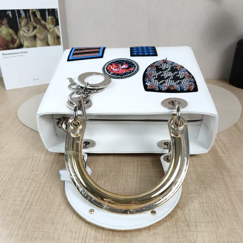 DIOR Top Handle Bag Lady Lady Dior Bag White Calfskin Medium24 × 12 × 21 cm — detail view 14 of 14