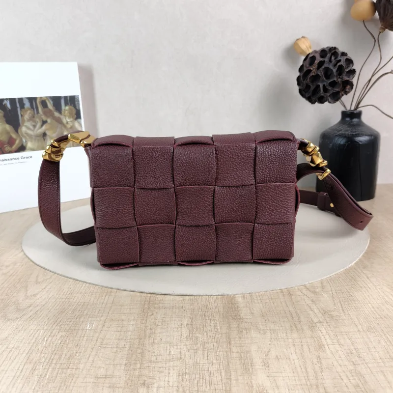 Bottega Veneta Crossbody Bag Cassette Woven Burgundy Calfskin Medium 23 × 5 × 15 cm — cover view 3 of 5