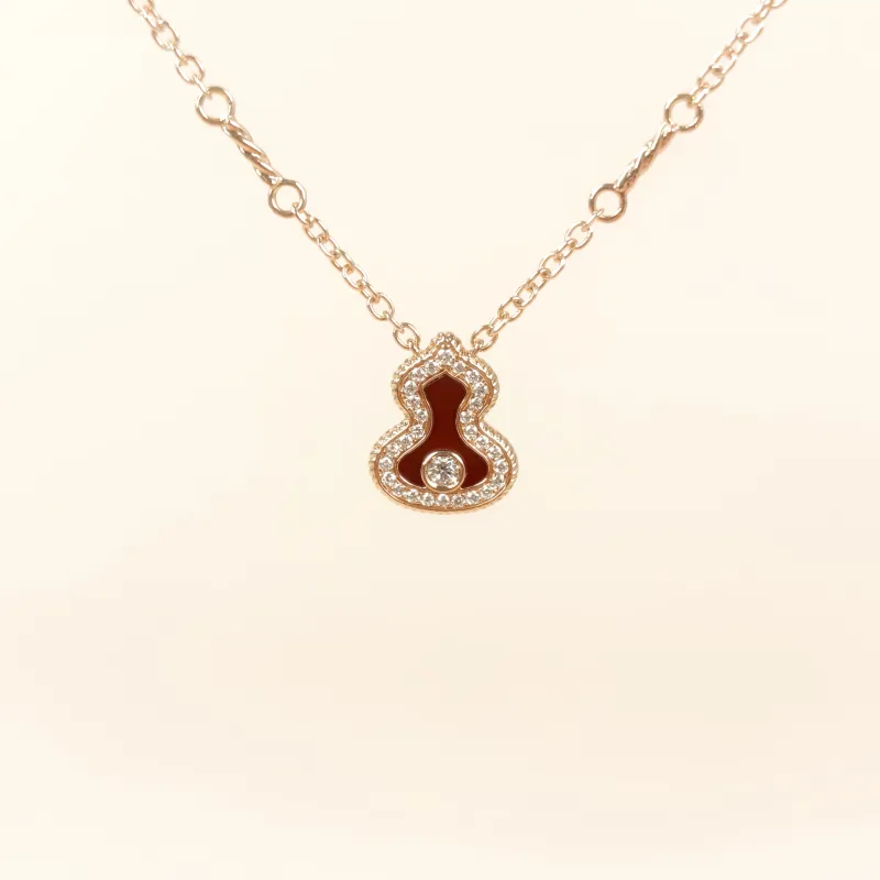 Qeelin Necklace Wulu Collection Necklace Red Agate Diamond18KR ose Gold One Size 40cm