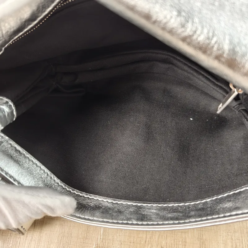 BALENCIAGA Crossbody Bagsoft bb Crossbody Bag Silver Calfskin 23.5 × 3 × 13.5 cm — detail view 7 of 13