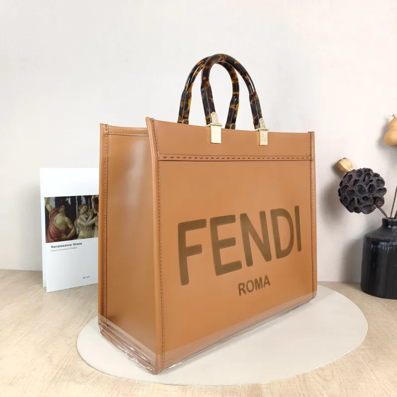 FENDI Top Handle Bag Sunshine Shopping Tote Caramel Calfskin Medium 35 × 17 × 31 cm — cover view 5 of 6