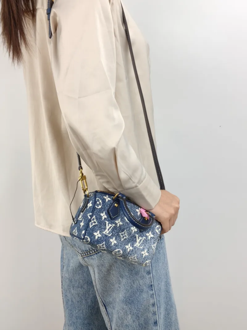 Louis Vuitton Crossbody Bag Speedy Nano Blue nano 16 × 7.5 × 10 cm — on-model view 2 of 3