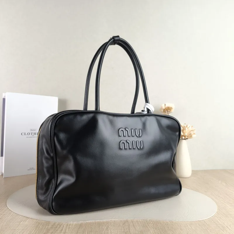 Miumiu Top Handle Bag Beau Black Calfskin Large 34 × 10 × 23 cm — cover view 4 of 5