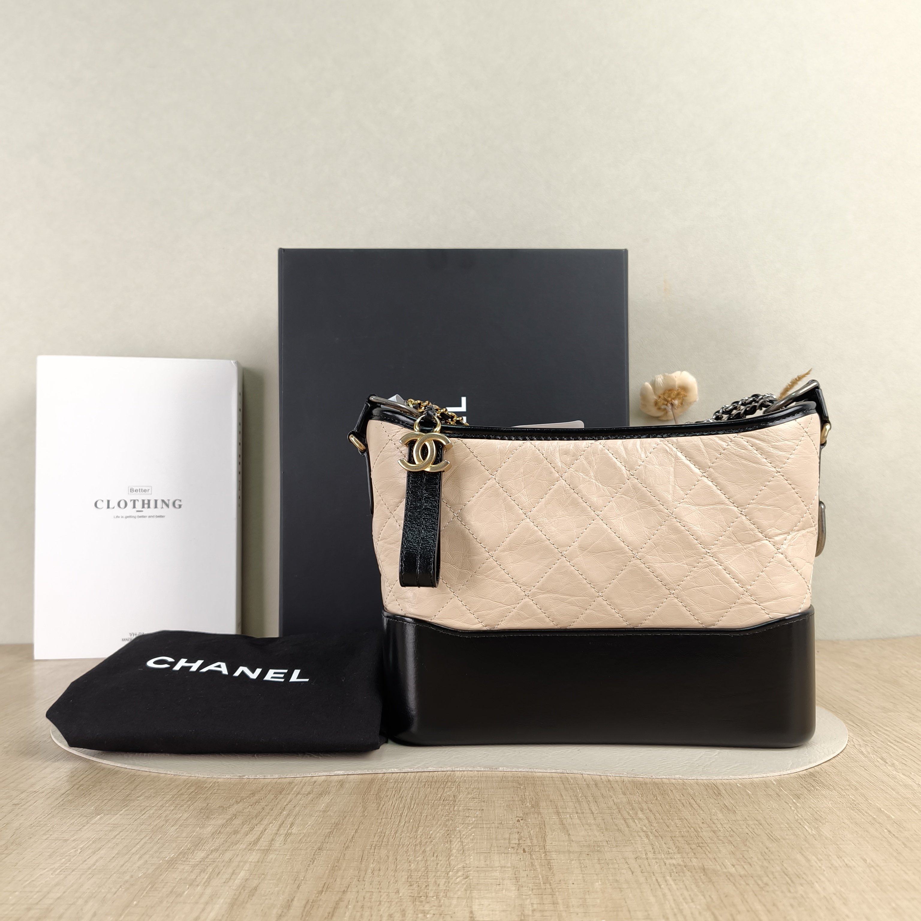 Chanel Crossbody Bag Gabrielle Gabrielle Bag Beige Black CC alfskin Medium26 × 9 × 20 cm — cover view 3 of 6