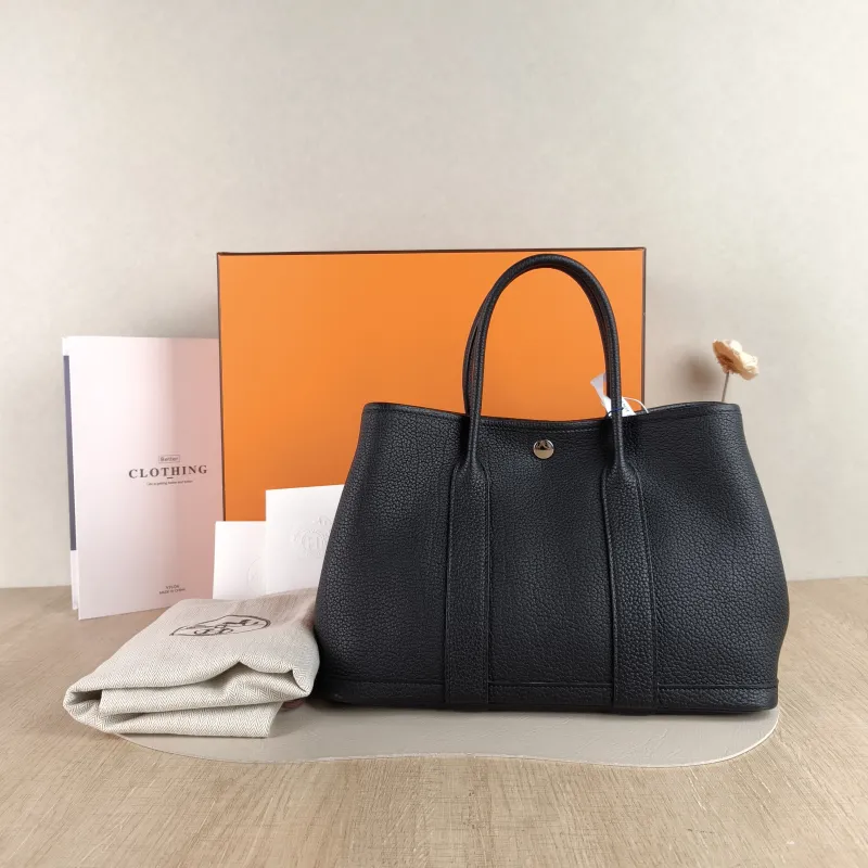 Hermès Top Handle Bag Garden Party 30 30 Black Negonda Calfskin Medium 30 × 13 × 21 cm G — cover view 6 of 6