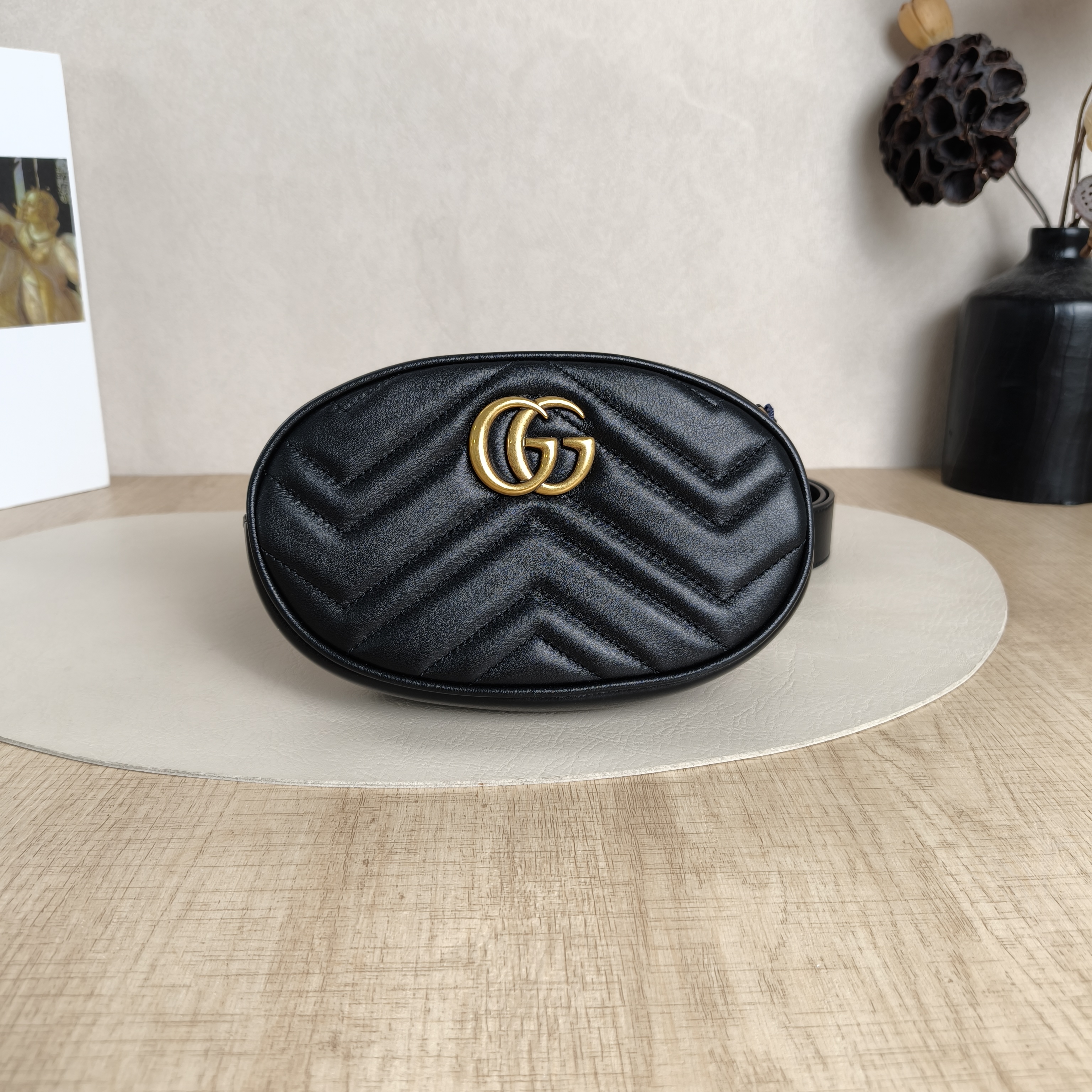 GUCCI Crossbody Bag GG Marmont Marmont Camera Bag Black CC alfskinmini18 × 4 × 11 cm