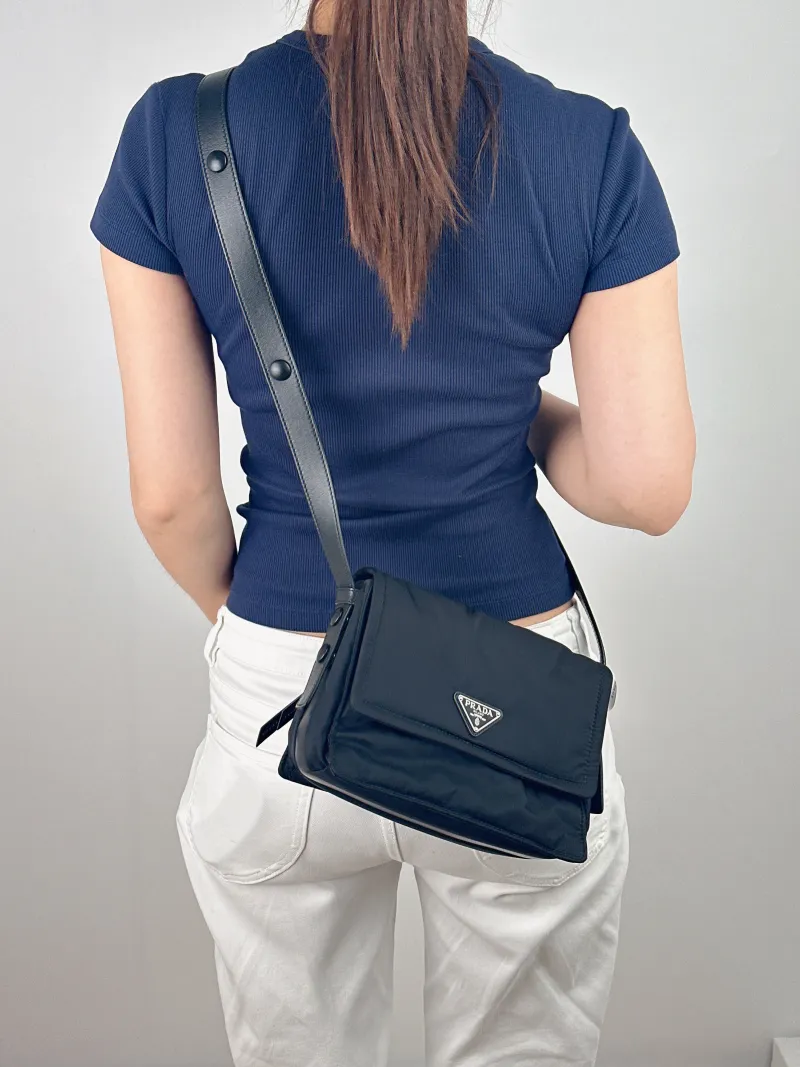 PRADA Crossbody Bag Messenger Bag Crossbody Bag Black Nylon One Size 23 × 8.5 × 17 cm — on-model view 1 of 2