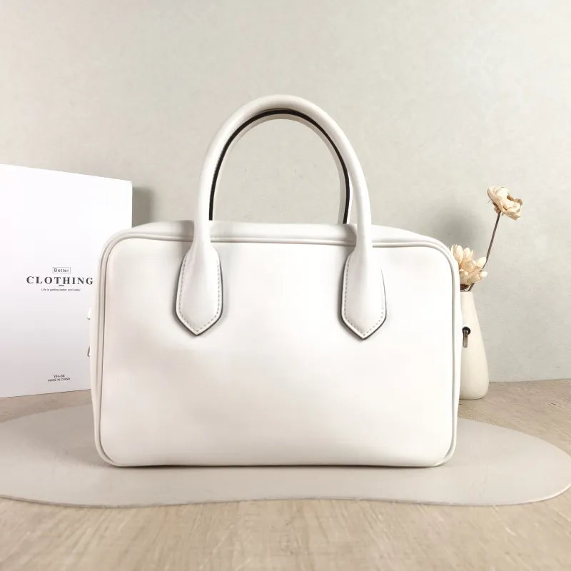 PRADA Top Handle Bag Tote Bag White Calfskin 26 × 18.5 × 16.5 cm — cover view 3 of 5