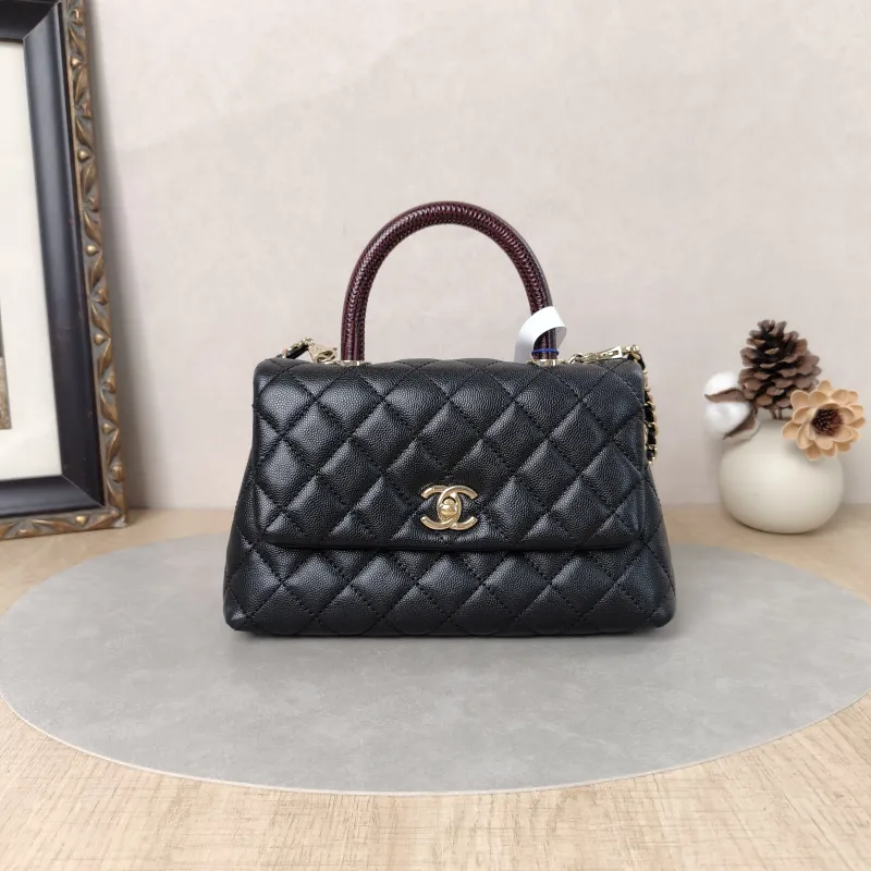 Chanel Top Handle Bag Coco Handle​ Black Grained Calfskin Small24 × 10 × 14 cm