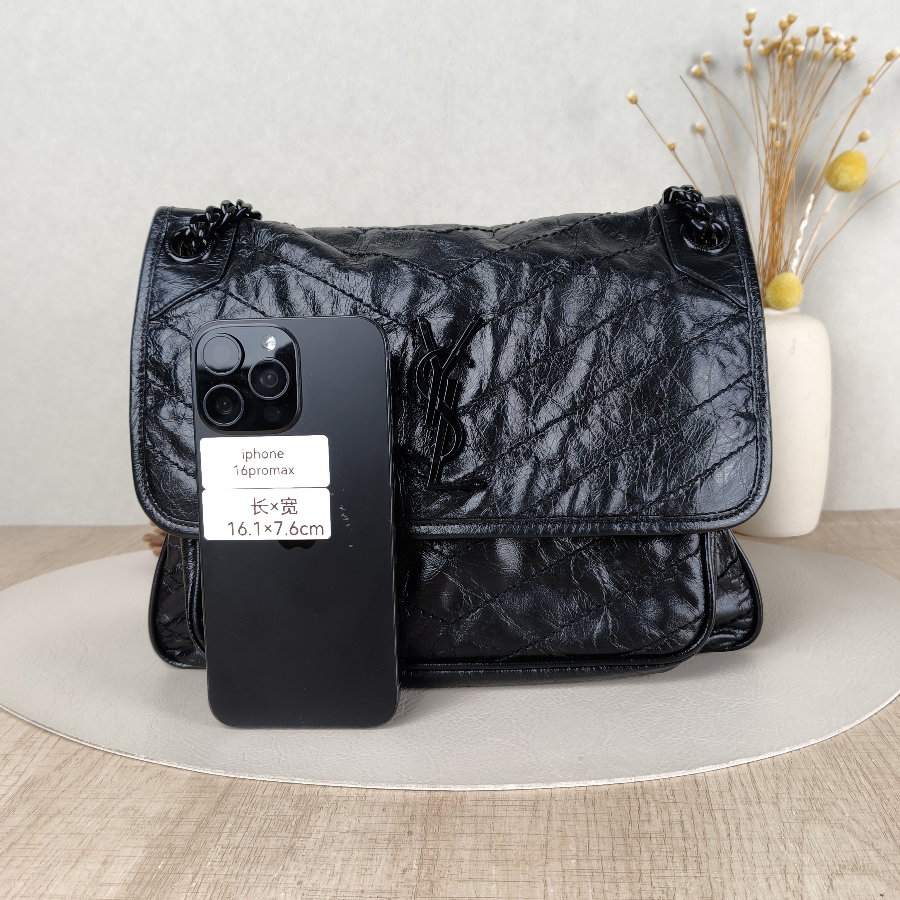SAINT LAURENT Crossbody Bag Niki Black Waxed Leather Calfskin Medium28 × 8.5 × 20 cm — cover view 4 of 5